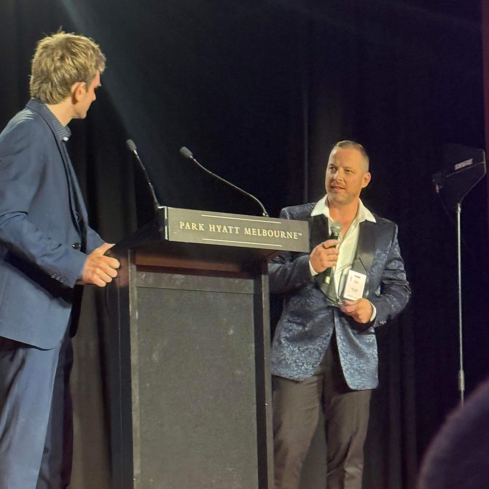 Luke Tadich on stage at the Young Entrepreneur Awards