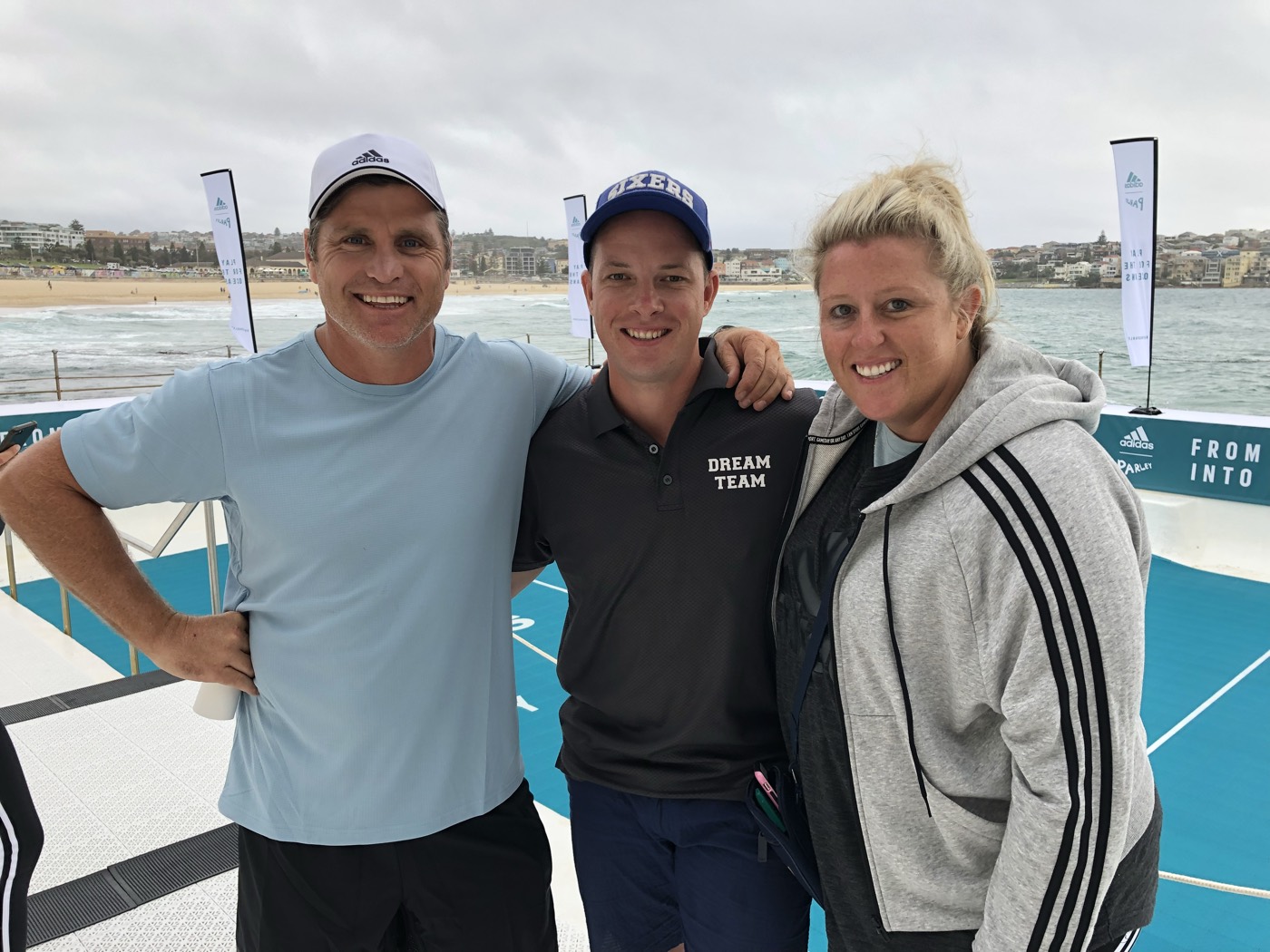 Luke Tadich with AFL great Shane Crawford at an adidas event at Bondi